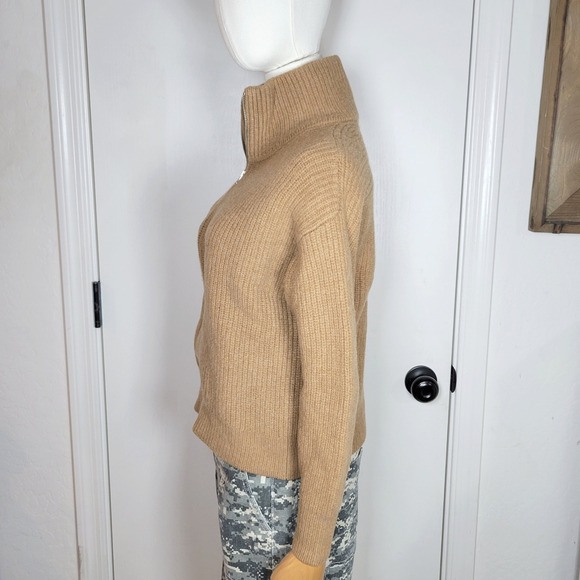 Everlane 100% Wool Half-Zip Sweater Size Small Camel Tan Classic Minimalist Knit - Picture 7 of 10